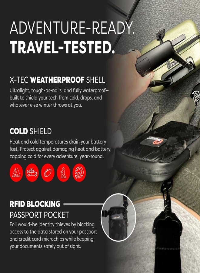 PHOOZY Orion Insulated Tech Bag For Travel - NASA Insulation Protects Your Phone, AirPods and Other Devices. Weatherproof X-Tech Shell with RFID Blocking Pocket for Complete Protection (BLACK CAMO) - Image 3